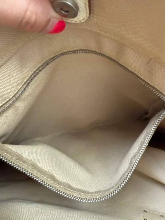 Prada Beige Canvas Shoulder Tote Bag Leather Corners and Handles - Picture 13 of 16